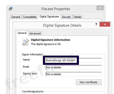 Screenshot of the Gameforge 4D GmbH certificate